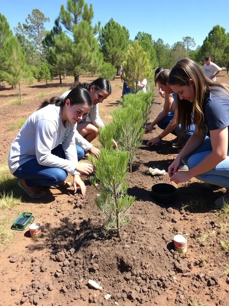 A group of volunteers planting native trees in a deforested area, showcasing ASSOCIATION SENTIER GAIA's commitment to reforestation and habitat restoration.